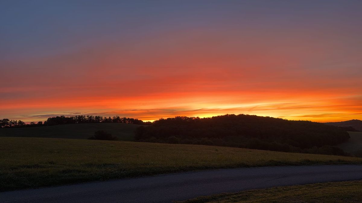 Sunrise view towards the Pyrenees, in Occitanie, South of France.