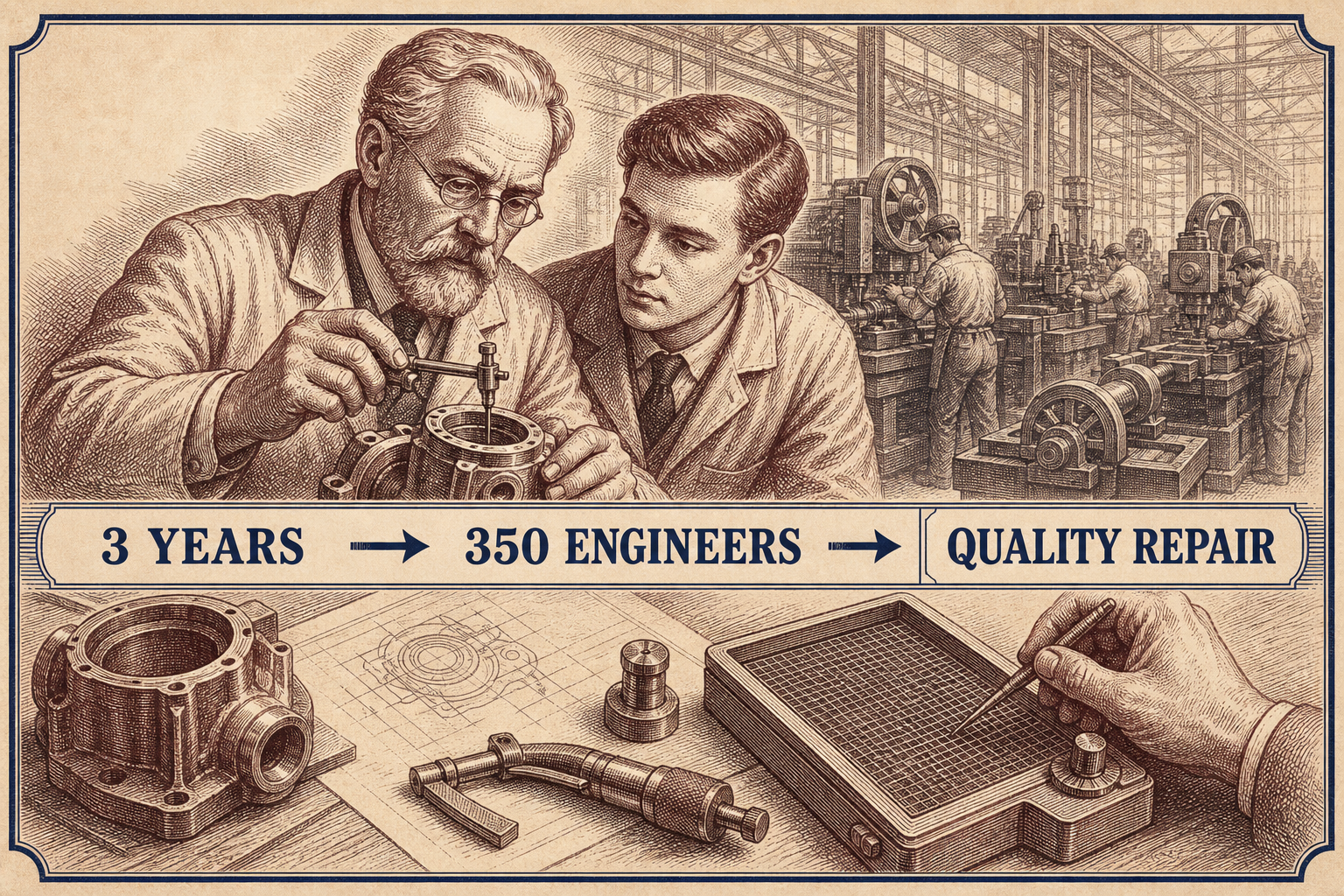 Timeline connecting three years, 350 engineers, and Ford's quality repair.