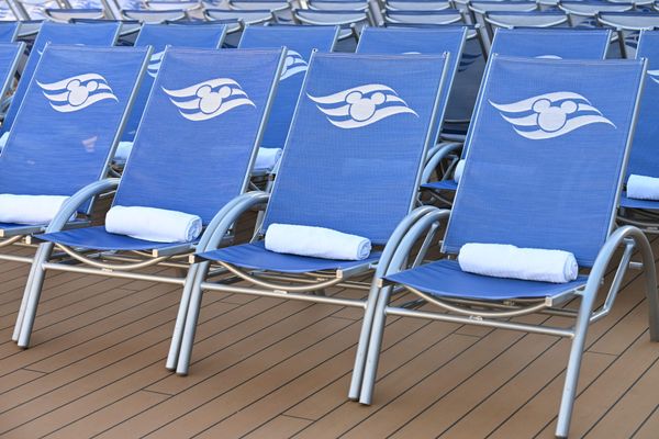 Rows of Disney Cruise Line deck loungers