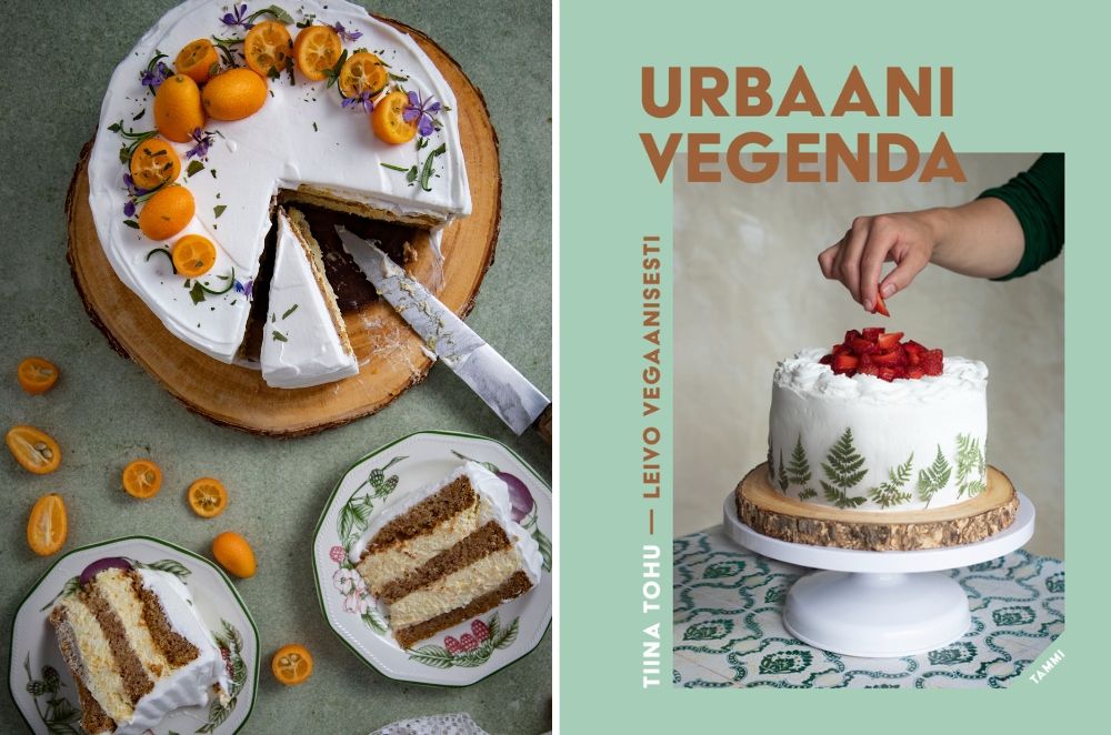 Vegaaninen kakku ja Urbaani vegenda leivontakirja.