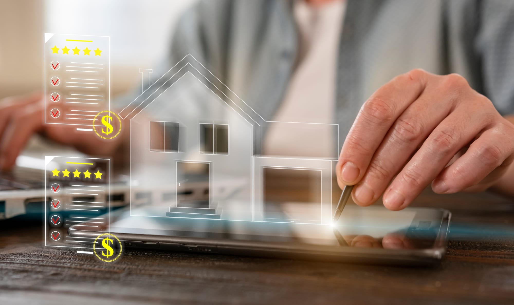 House and review screens appearing in the tech-advanced method on a real estate agent’s screen