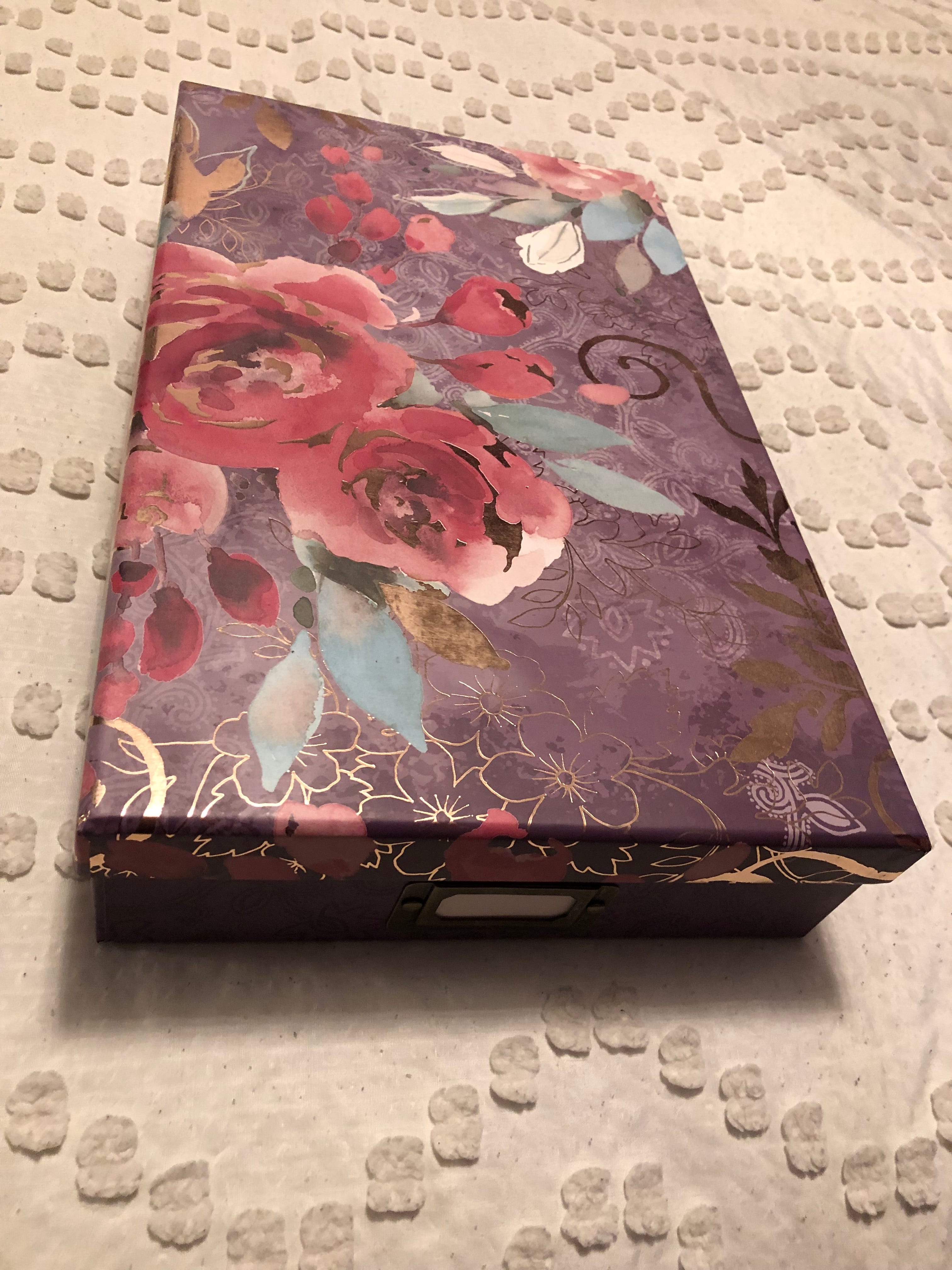 Beautiful purple box with roses and gold foil
