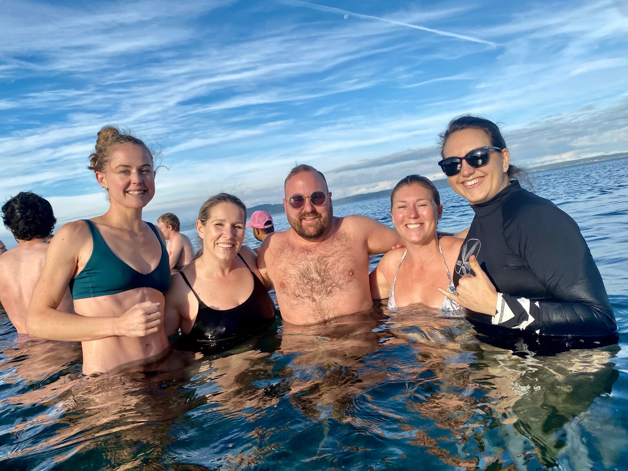 Five baddies braving the cold water for that mental good good