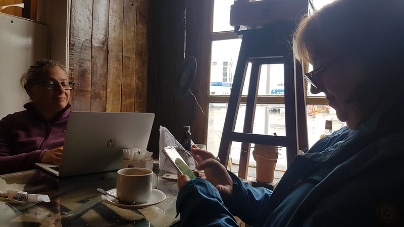 Jen and Dorothy checking into the World