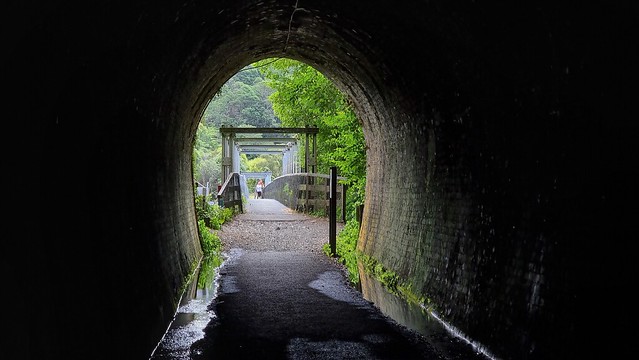 Exiting the tunnel in Karangahake Gorge