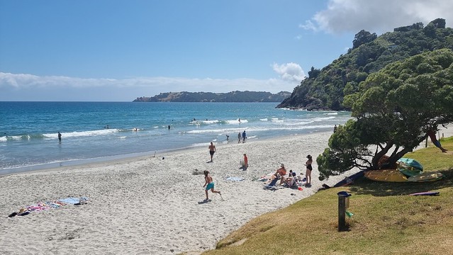 Onetangi Beach swim time!