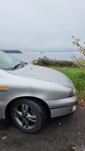The sky, car and Lake Taupo merge
