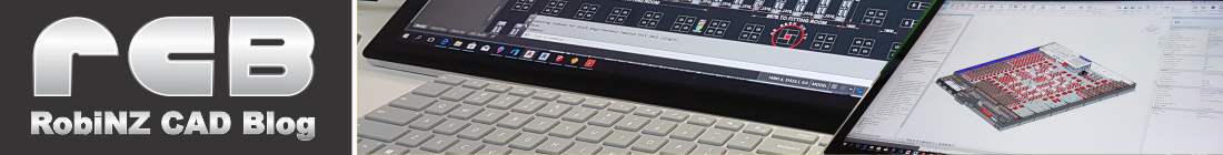 RobiNZ CAD Blog Banner with keyboard and portion of two screens showing 2D and 3D store layout designs