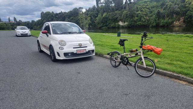Fiat Abarth 500 Esseesse and Tern BYB P8 Folding Bike in Hamilton