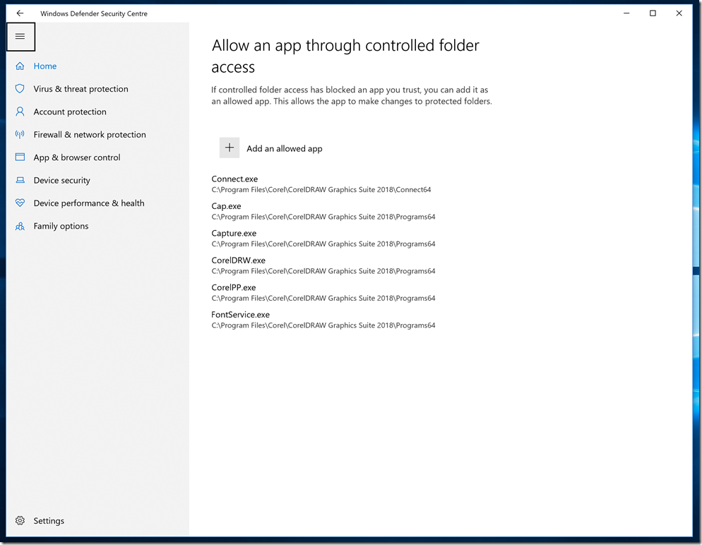 CorelDraw 2018 Defender Permissions