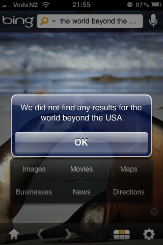 Bing iPhone still doesn't work in NZ 