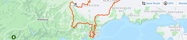 Strava track on map of Titirangi, Glen Eden, New Lynn