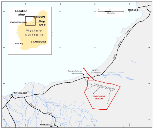 The Australian Renewable Energy Hub is located between Port Hedland and Broome