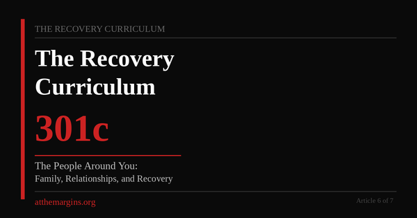 Recovery Curriculum 301c featured image. Black background, red accent. Text: The People Around You — atthemargins.org — Article 6 of 7.