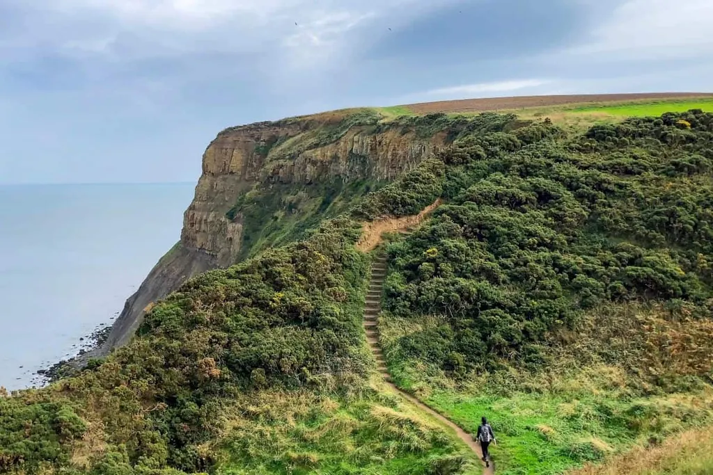 Stairs Of A Coastal Hike Walks Near Scarborough North yorkshire England
