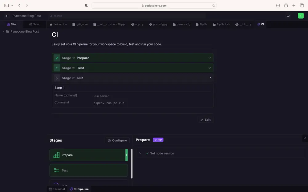 Ci definition for a Reflex app on Codesphere