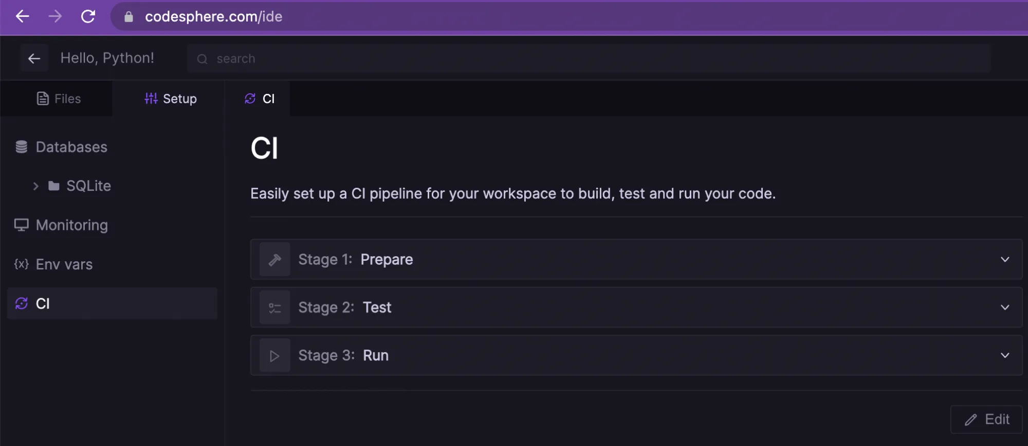 Codesphere provides a customizable CI tool that works by clicking 3 simple buttons