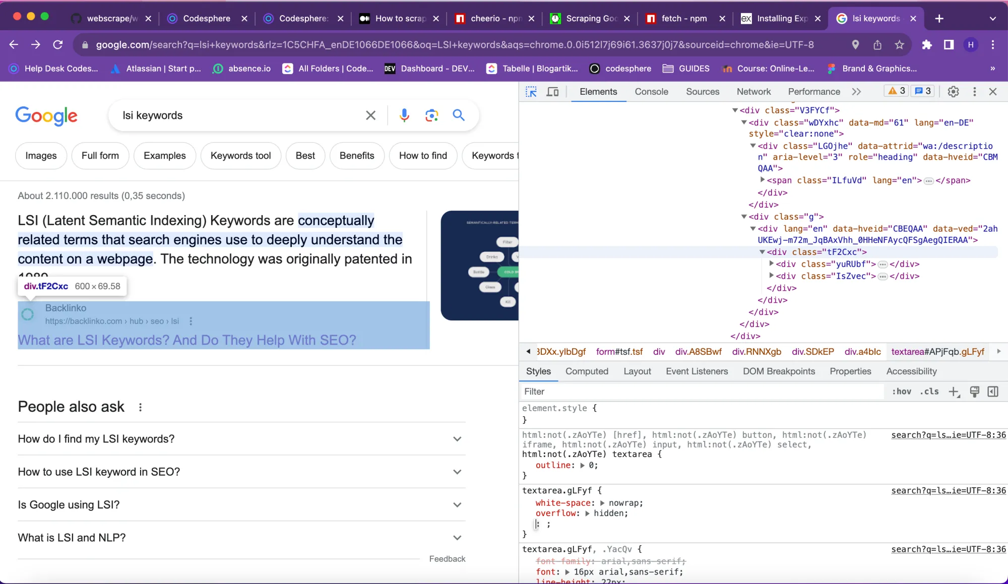 Finding html tags for the content being extracted like title or link