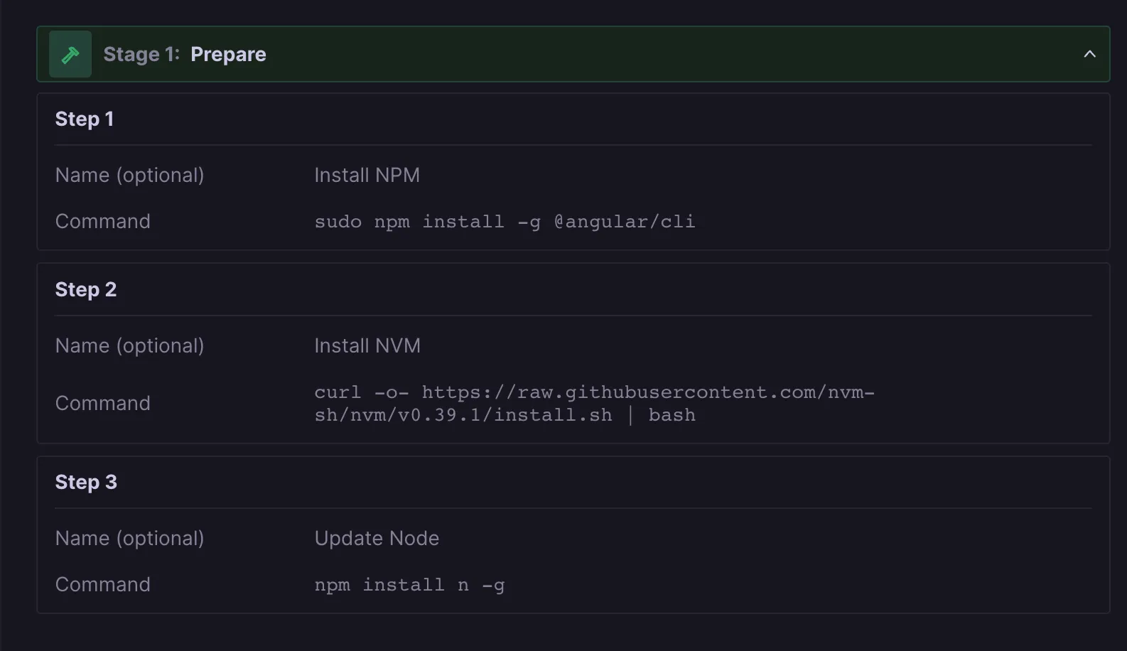 CI pipeline's prepare stage for to do list application