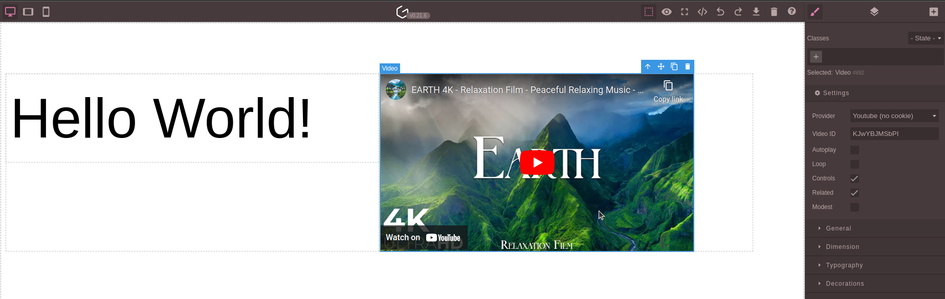 Example page in GrapesJS