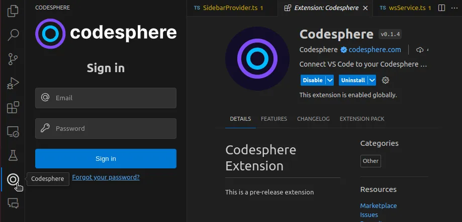 Codesphere sign in modal