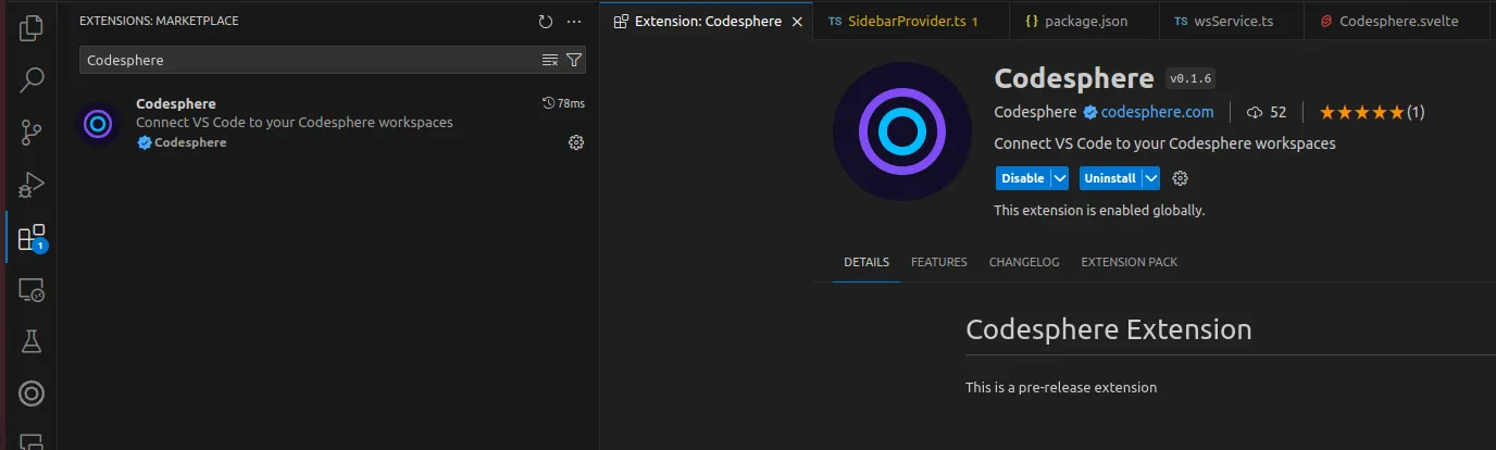 Extension listet in VS Code