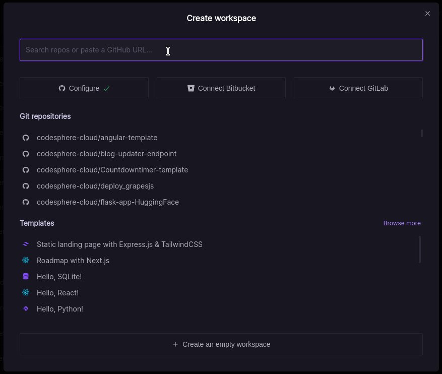 Create a new workspace in Codesphere