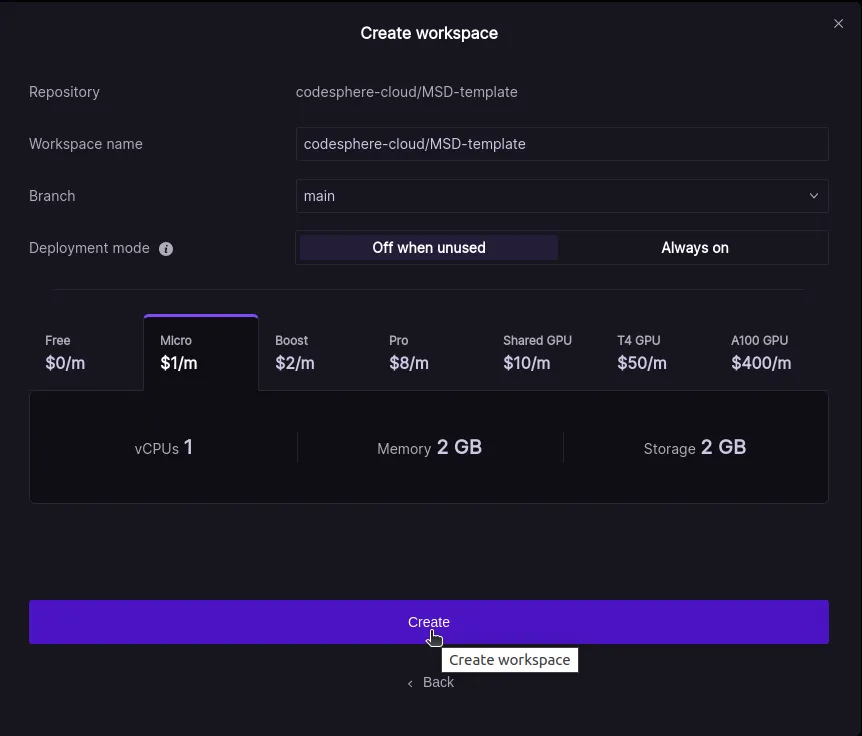 Workspace plans in Codesphere