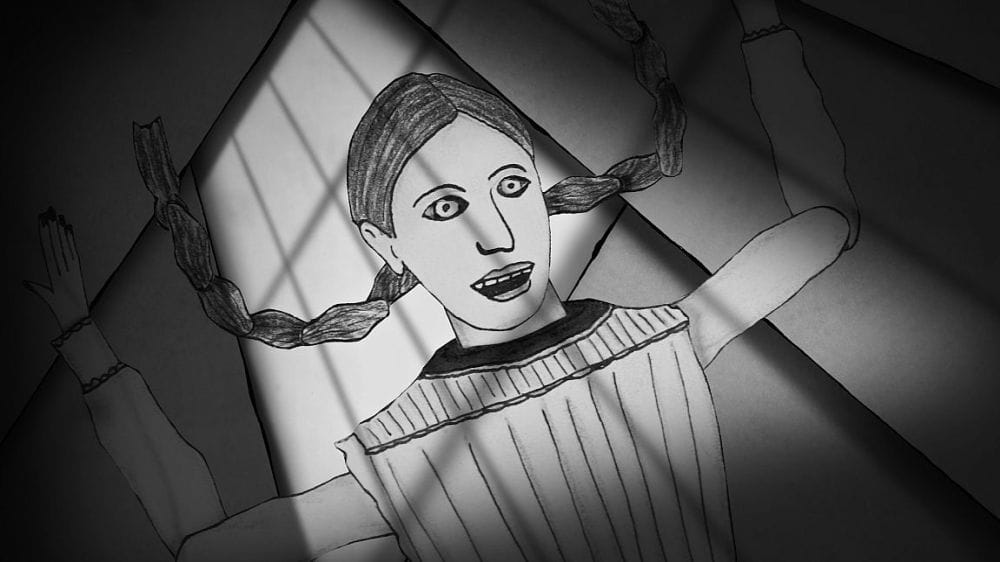 A cartoon representation of Monk in black and white.