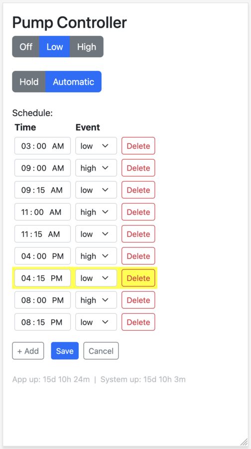 Web UI — schedule edit view