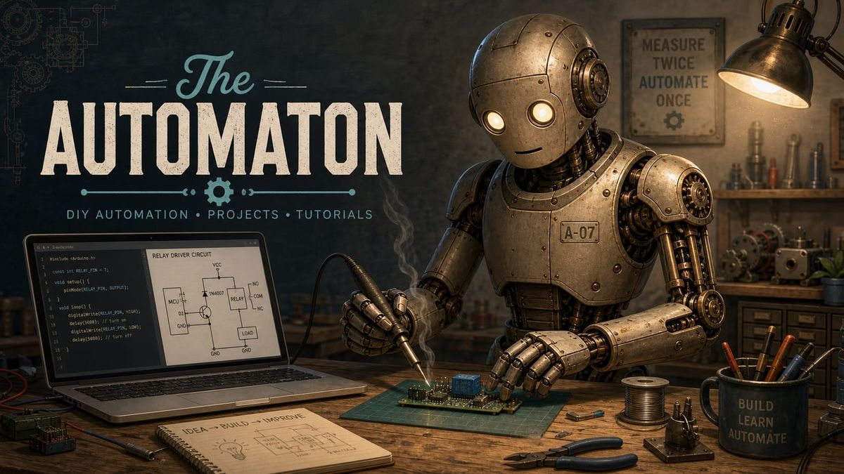 A robot at a workbench, soldering something on a circuit card.