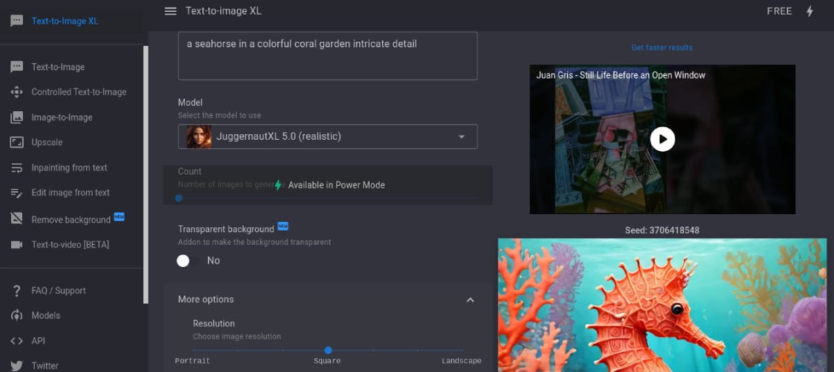 Interface of Dezgo AI Image Generator