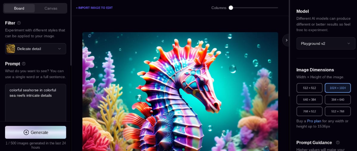 Interface of Playground AI Art Generator