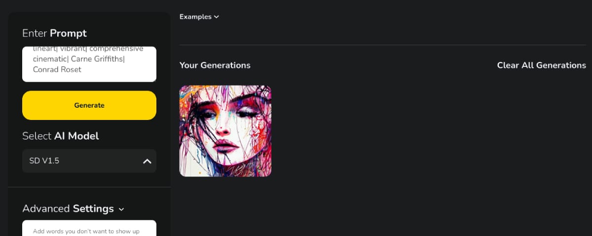 Interface of Prodia AI Art Generator