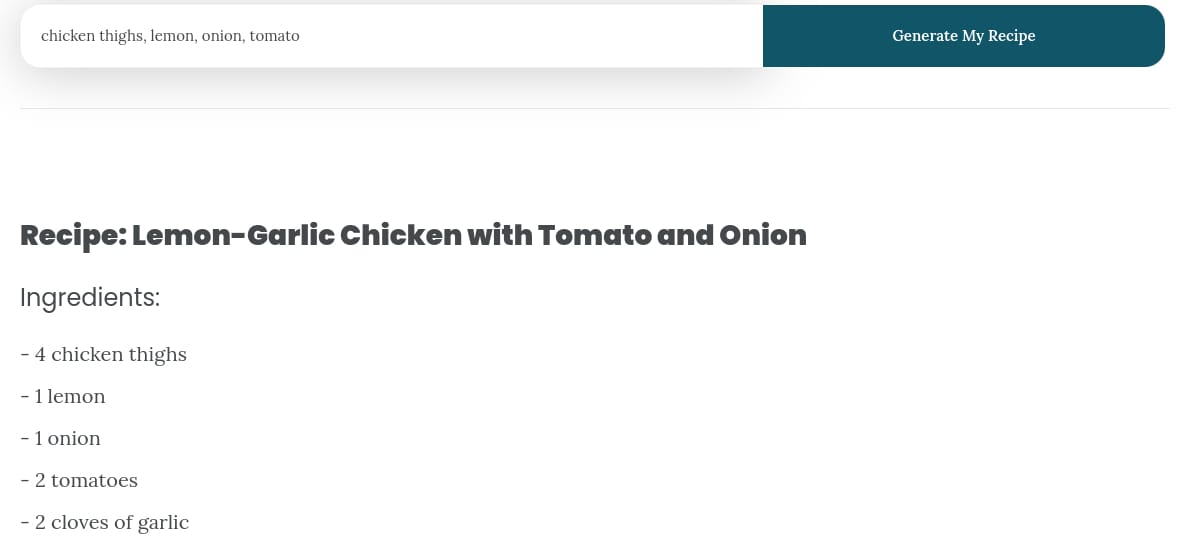 AI Recipe generated using Let’s Foodie