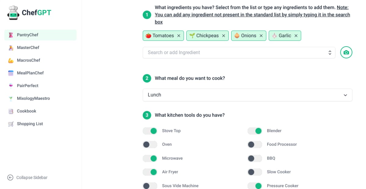 Generating an AI recipe using ChefGPT