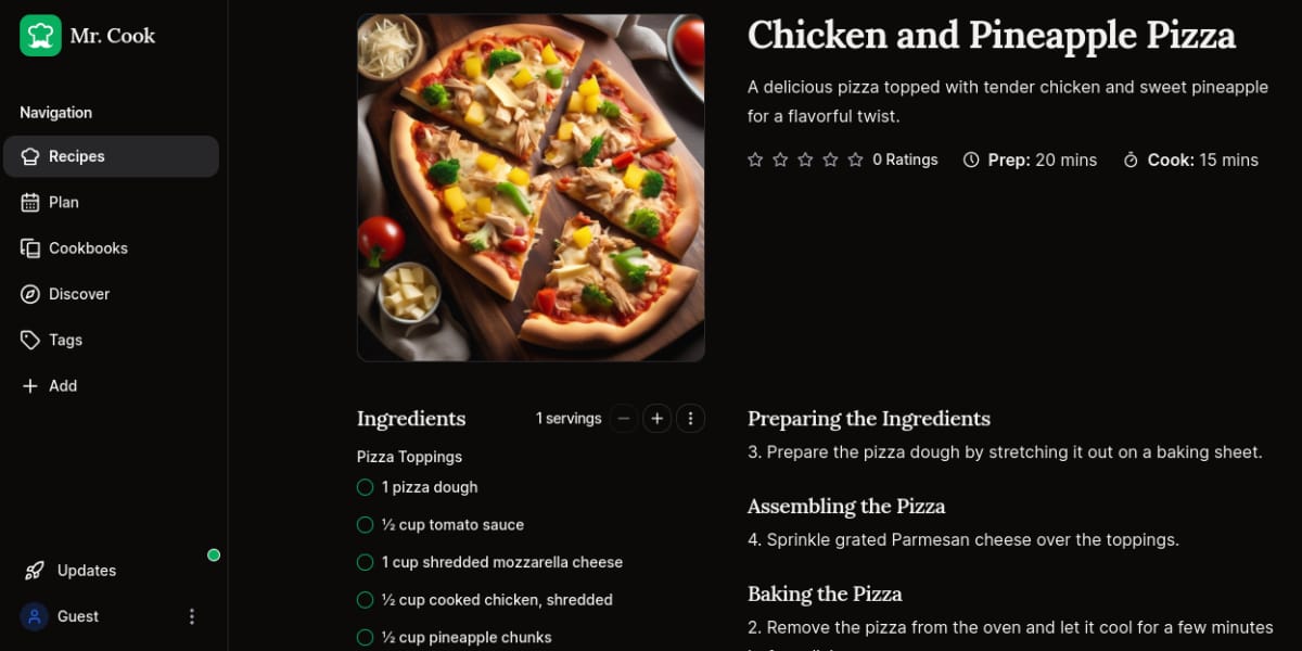 Generating an AI recipe with Mr. Cook