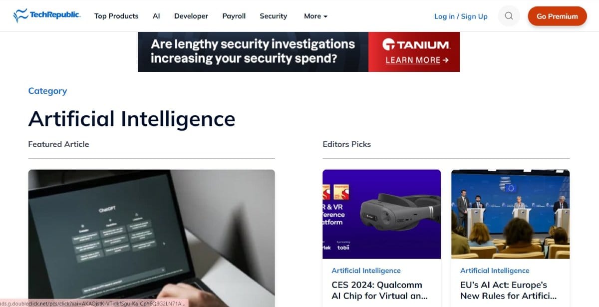 Screenshot of TechRepublic Blog About AI