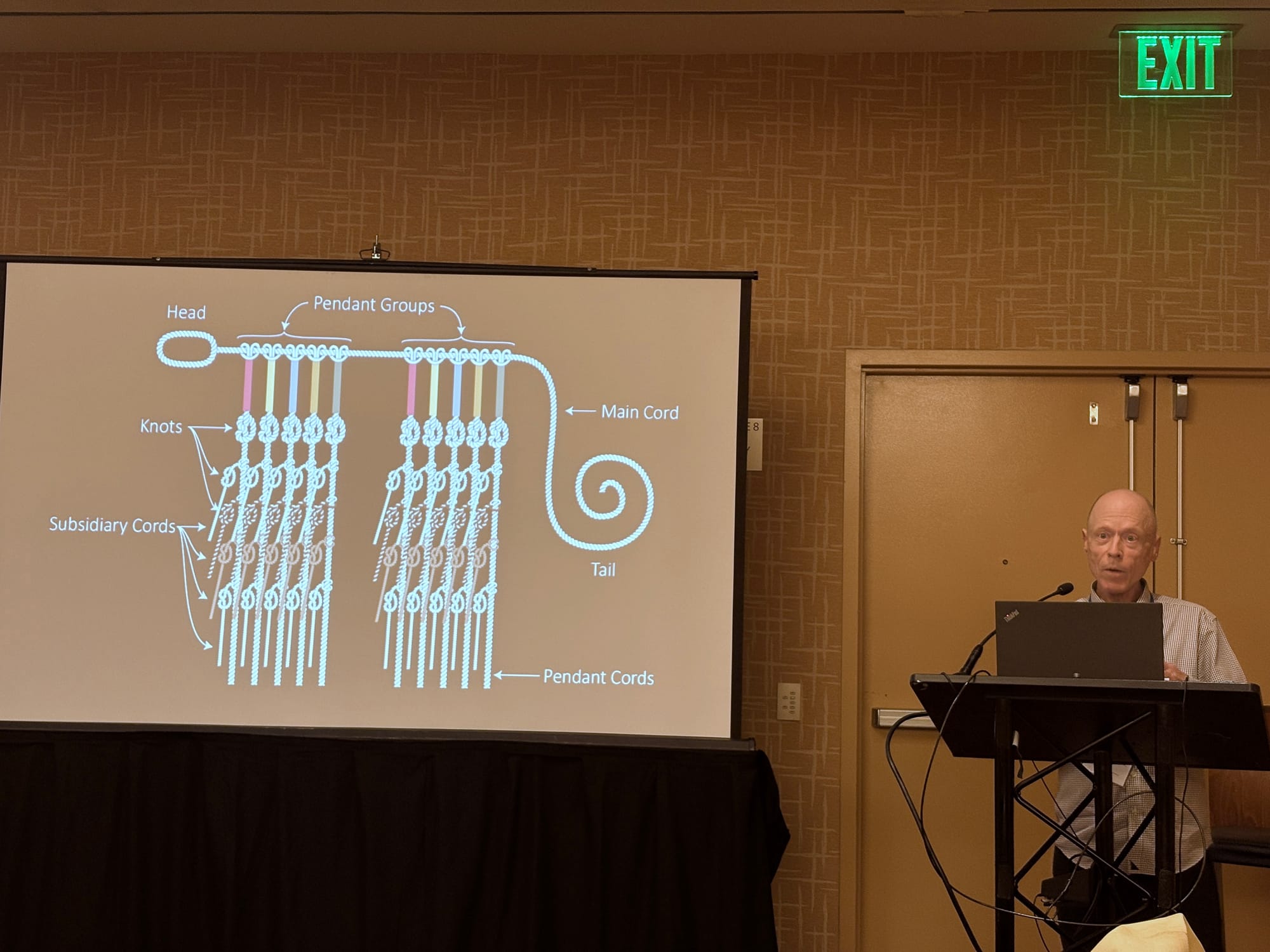 Photo of Splitstoser presenting at SAA, with slide in the background