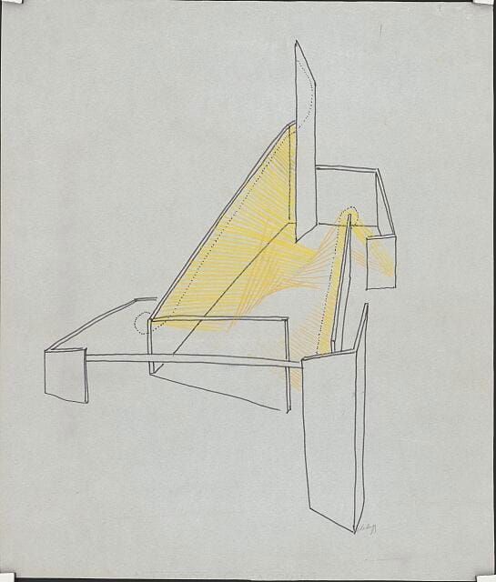Seemingly abstract geometric drawing, actually an architectural diagram of a chapel