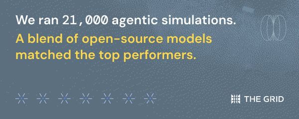 We ran 21,000 agentic simulations. A blend of open-source models matched the top performers.