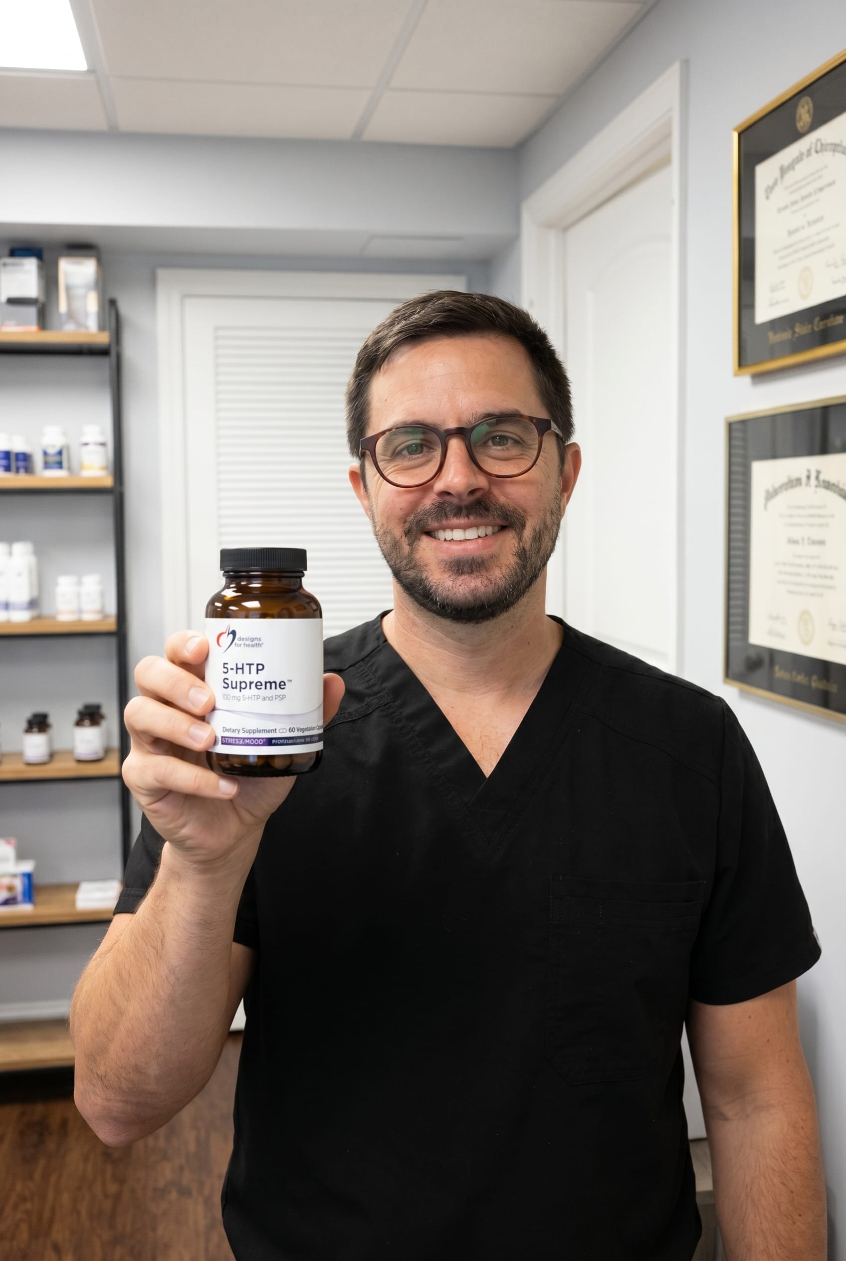 Dr. Bell holding 5-HTP Supreme