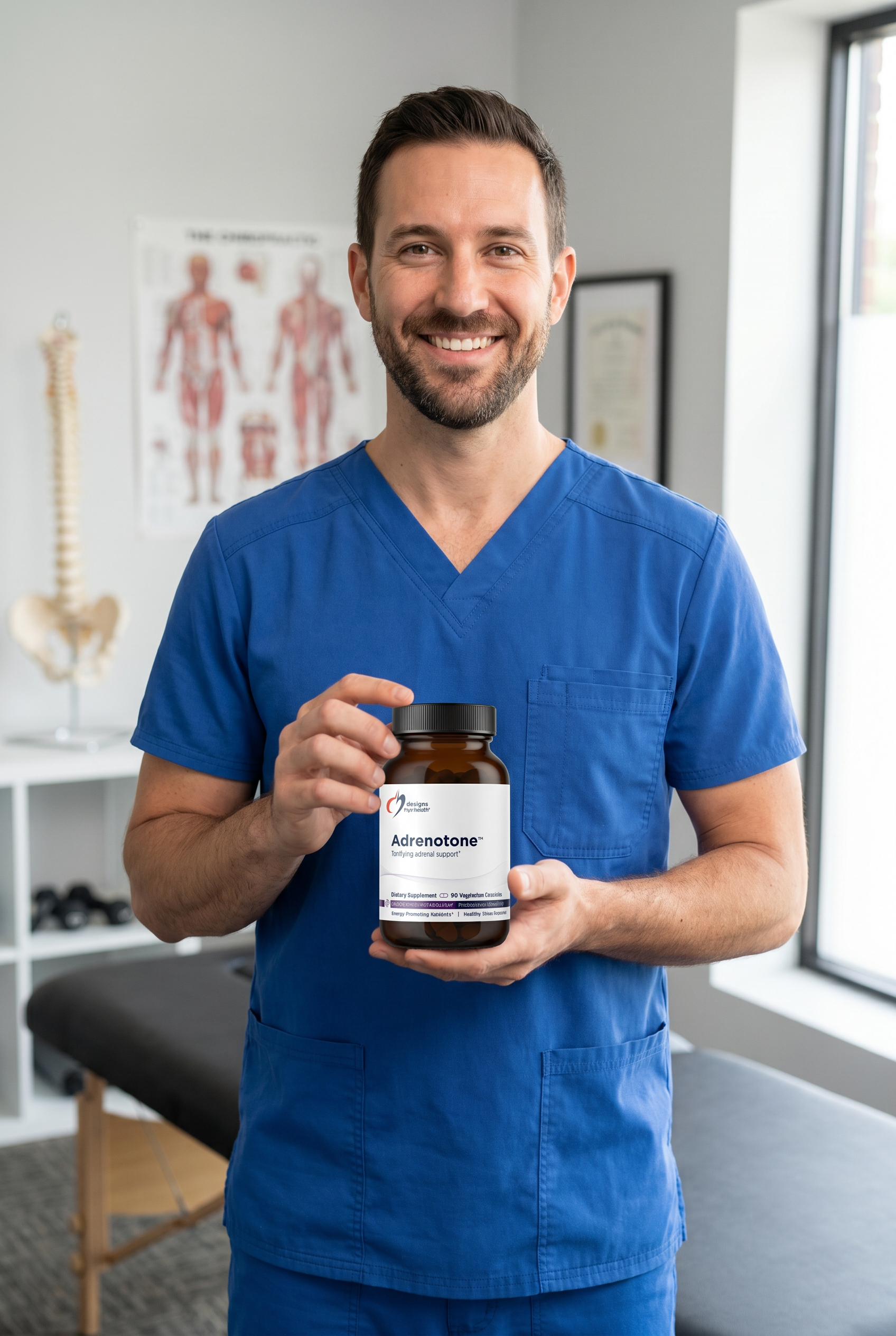 Dr. Bell holding adrenotone-adp