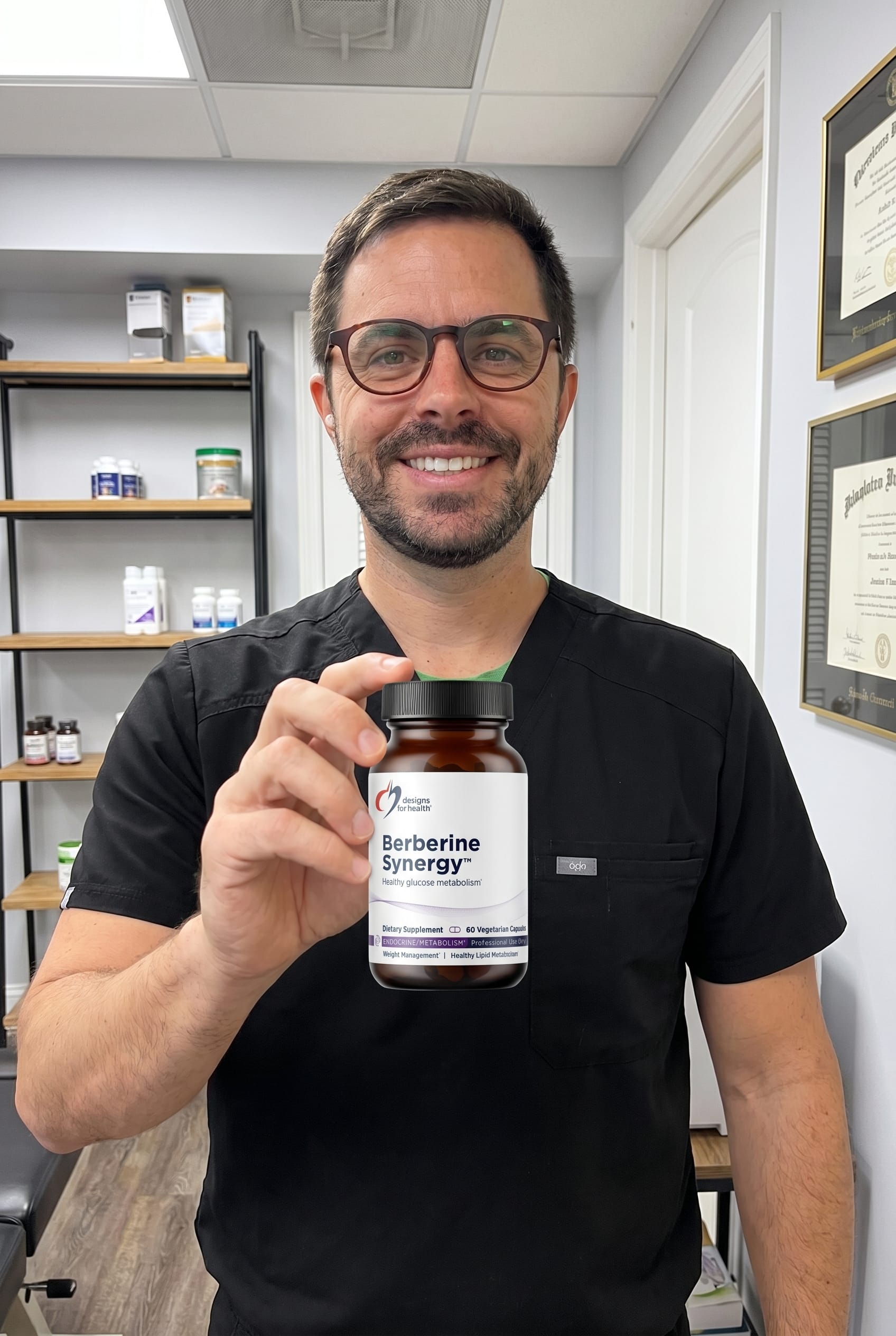 Dr. Bell holding Berberine Synergy