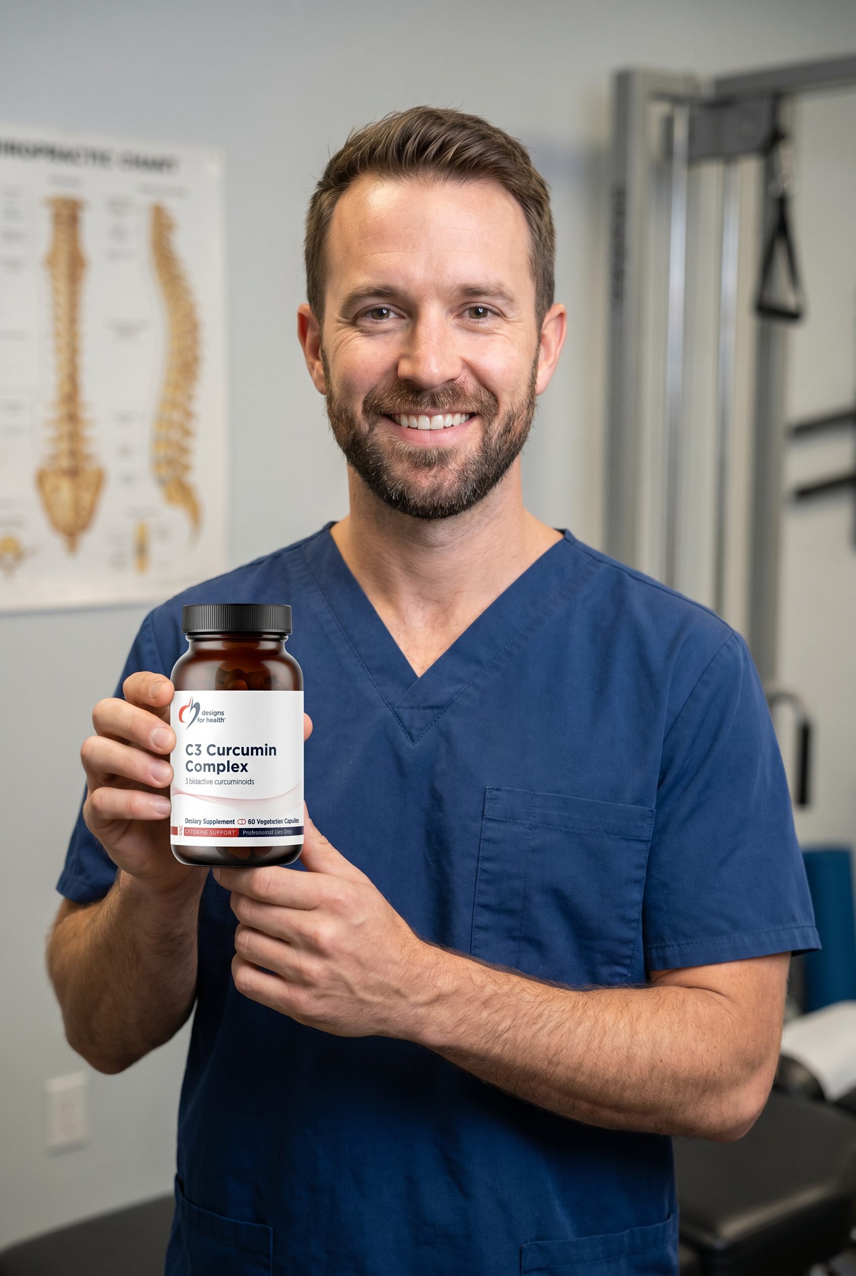 Dr. Bell holding c3-curcumin-complex