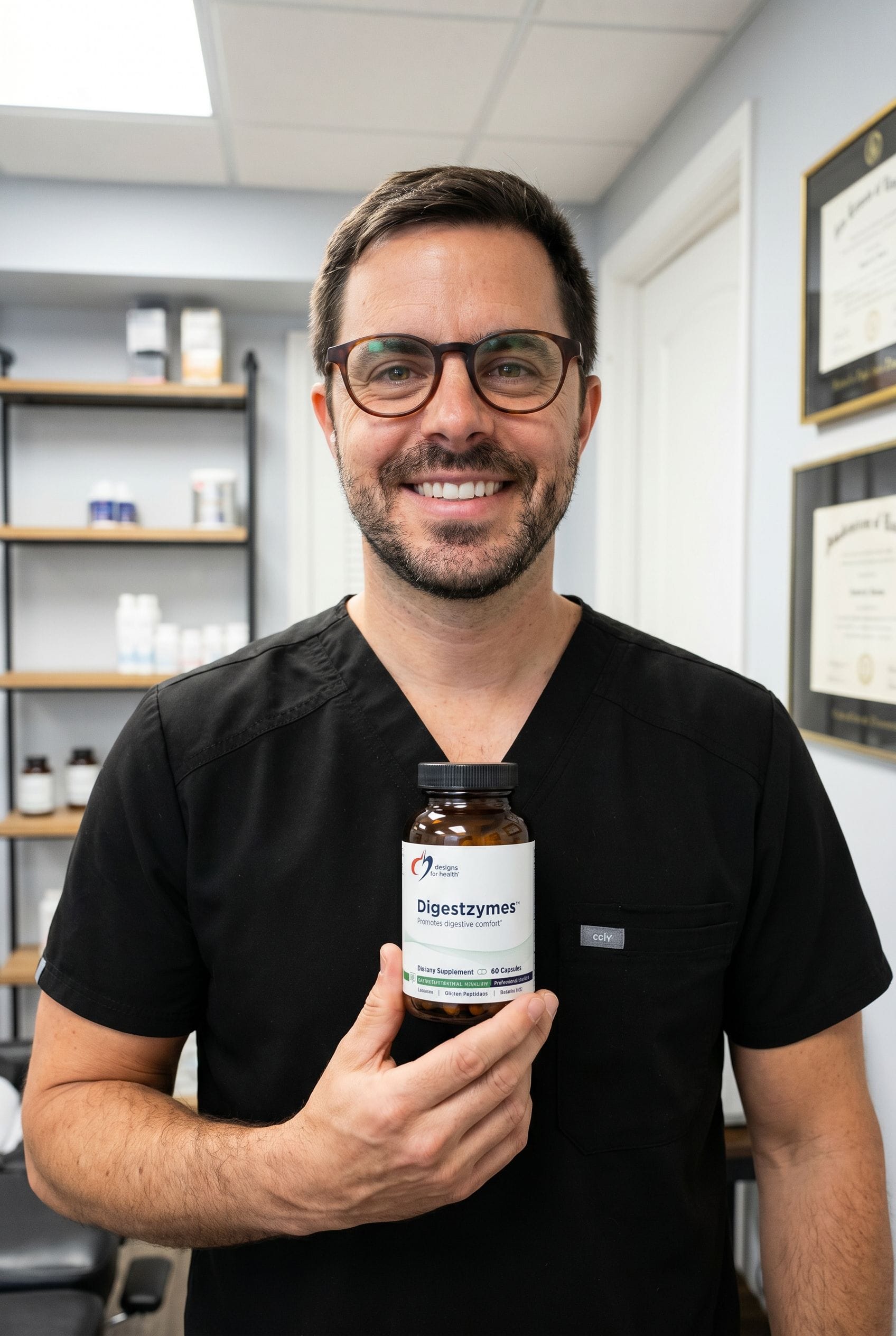 Dr. Bell holding Digestzymes
