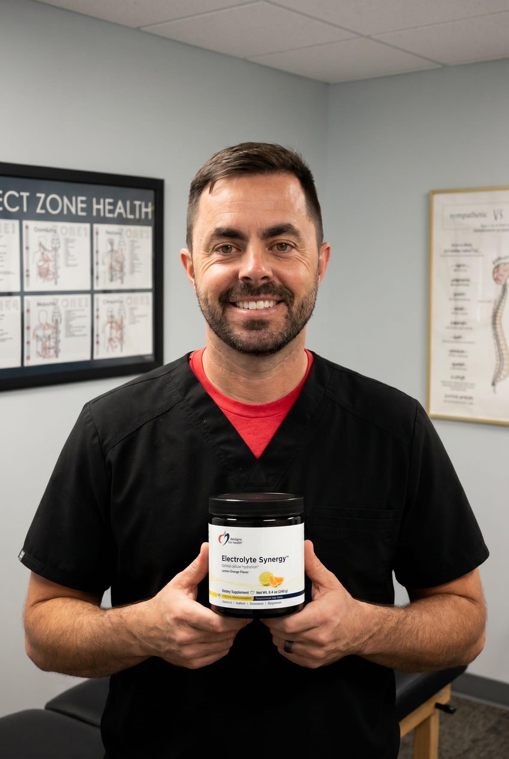 Dr. Bell holding Electrolyte Synergy