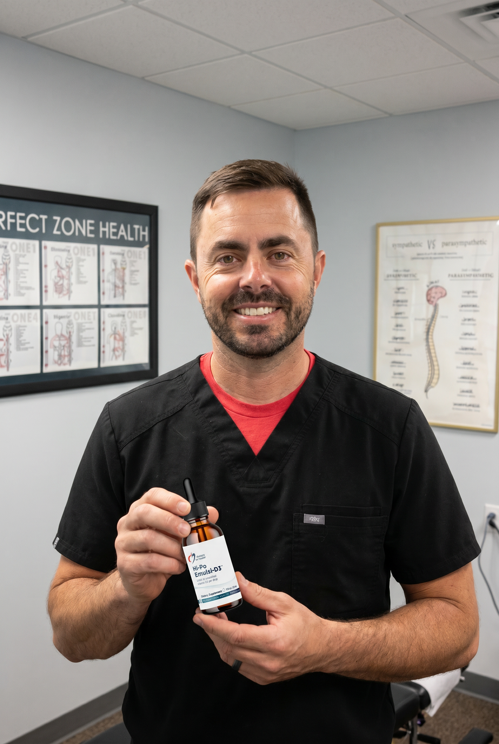 Dr. Bell holding Hi-Po Emulsi-D3
