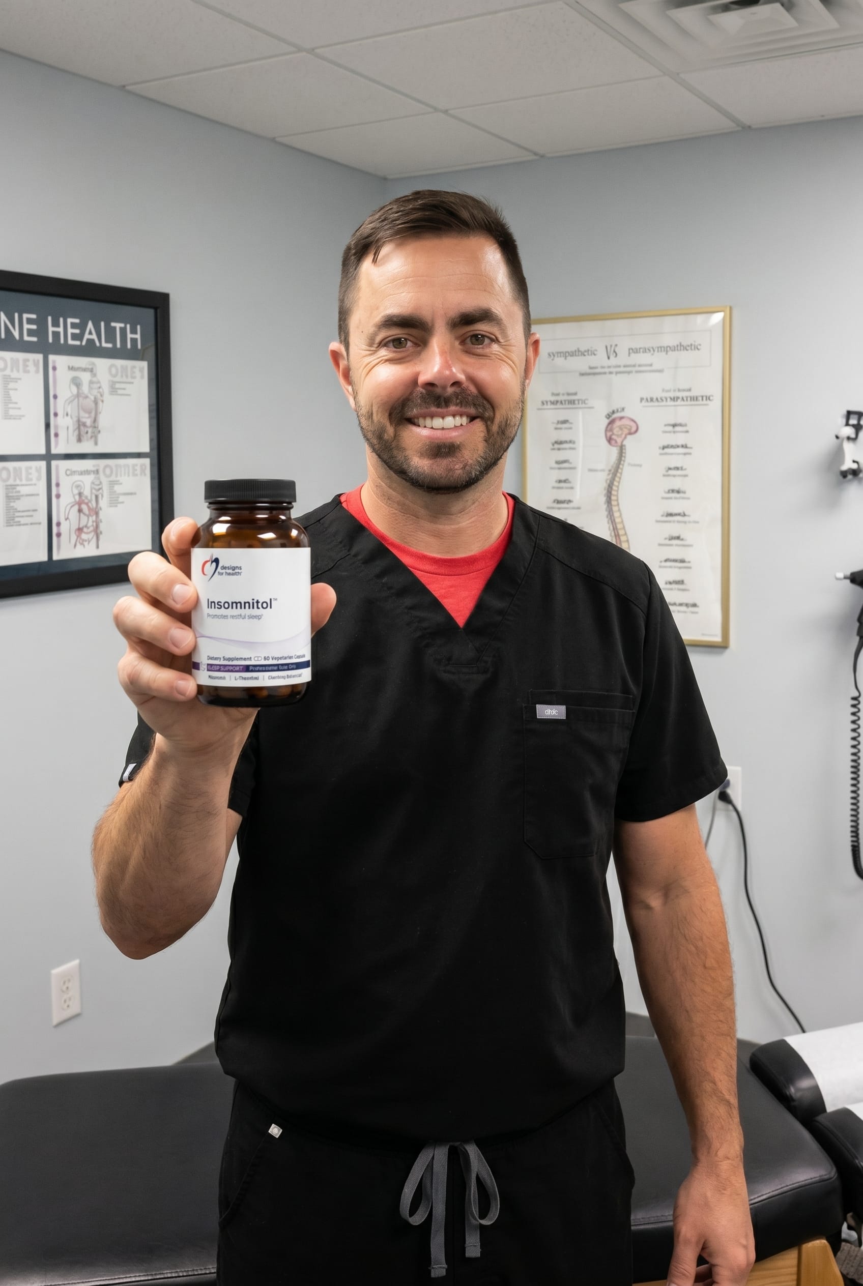 Dr. Bell holding Insomnitol