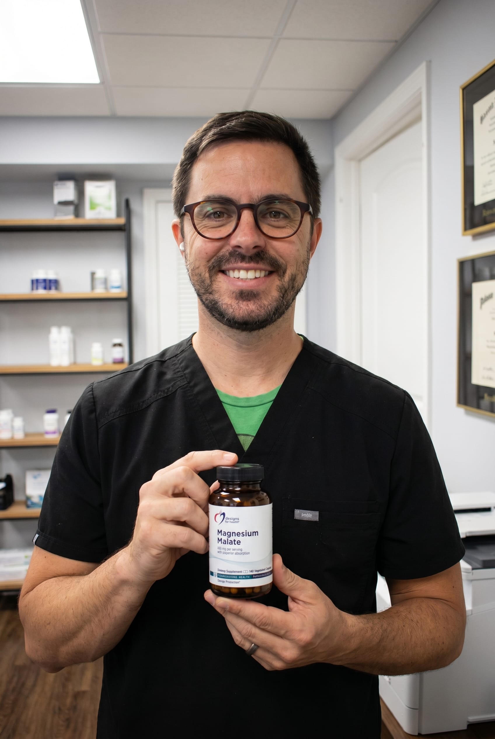 Dr. Bell holding Magnesium Malate